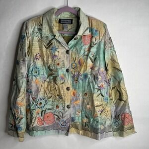 Indigo‎ Moon Green Beaded Embroidered Boho Jacket Lined Size M